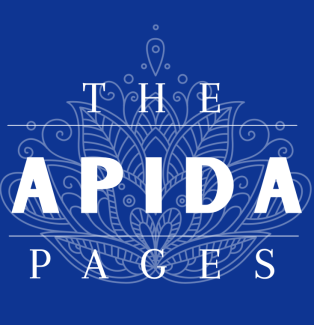 blue box with white letters reading The APIDA Pages
